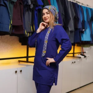 تونیک شلوار مدل سیزگی آبی کاربنی