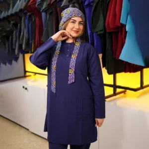 تونیک شلوار مدل سیزگی رنگ آبی نفتی