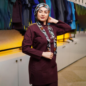 تونیک شلوار مدل سیزگی رنگ زرشکی تیره