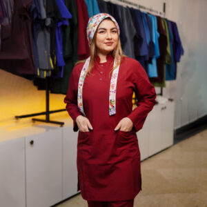 تونیک شلوار مدل سیزگی رنگ زرشکی روشن