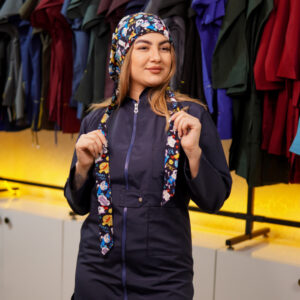 مانتو شلوار جلو زیپ دار رنگ سرمه ای