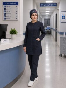 مانتو شلوار جلو زیپ دار رنگ سرمه ای